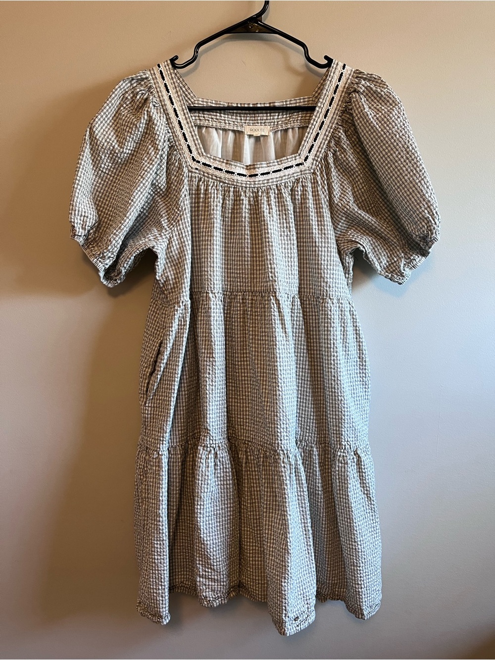Roolee Smocked Square Neck Gingham Midi Dress